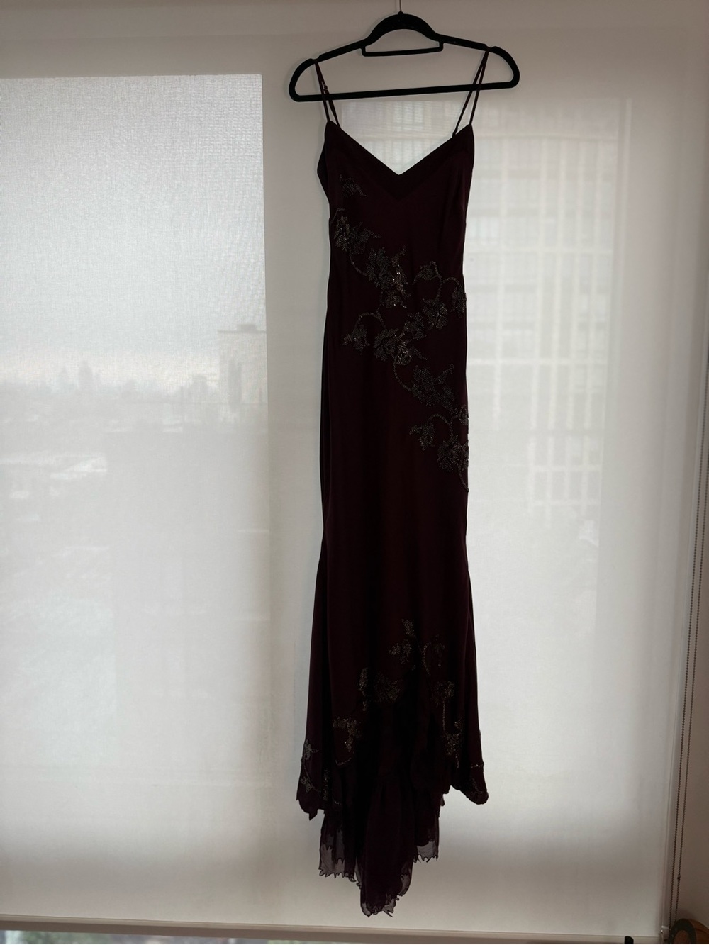 HOUSE OF CB ANASTELLE PLUM HAND BEADED EMBELLISHED SATIN MAXI GOWN SIZE S - Picture 12 of 14
